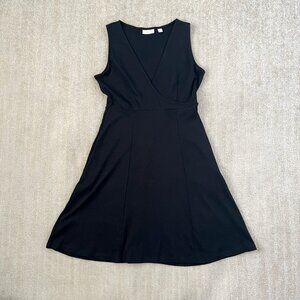 New York & Company Black Cotton Faux Wrap Midi Dress S With Pockets